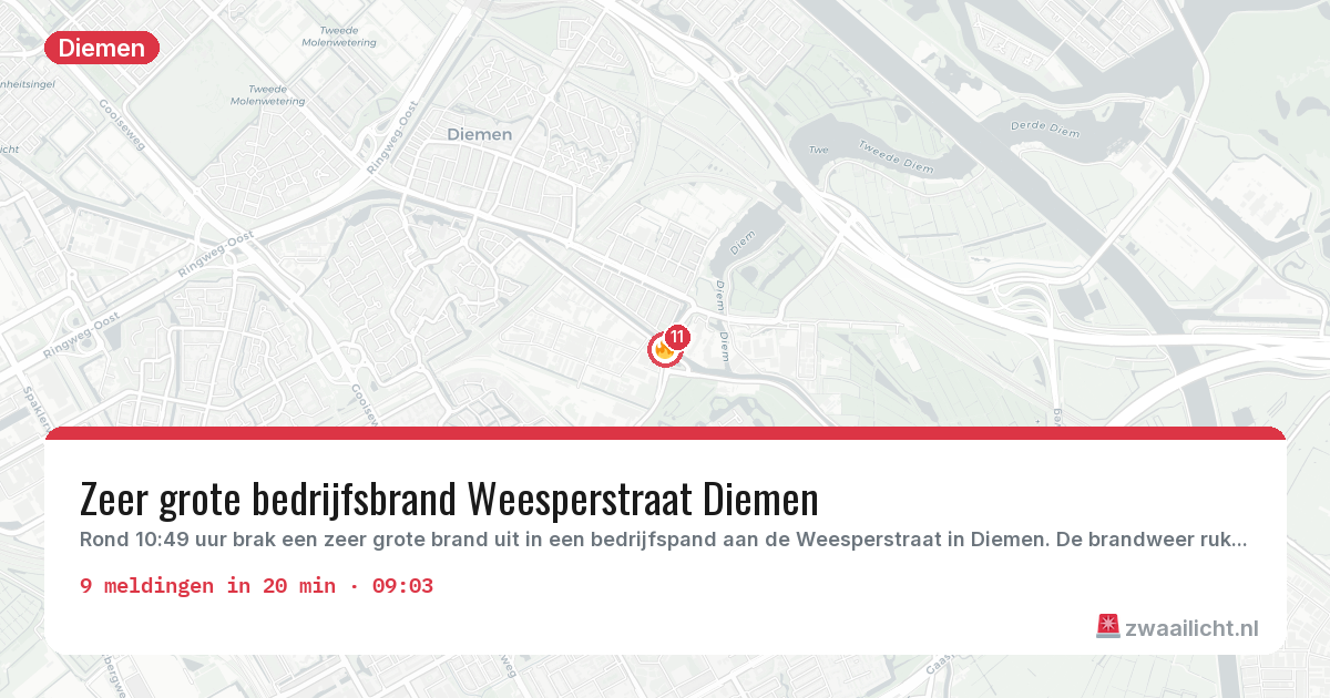Kaart van de activiteitspiek bij Diemen