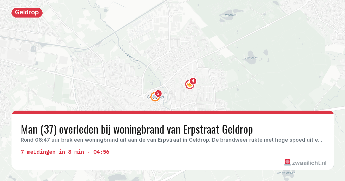 Kaart van de activiteitspiek bij Geldrop