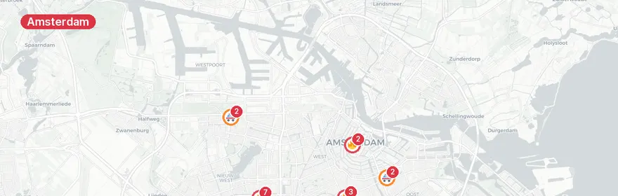 Kaart van Meerdere verkeersongevallen Amsterdam, tramongeval Plesma...