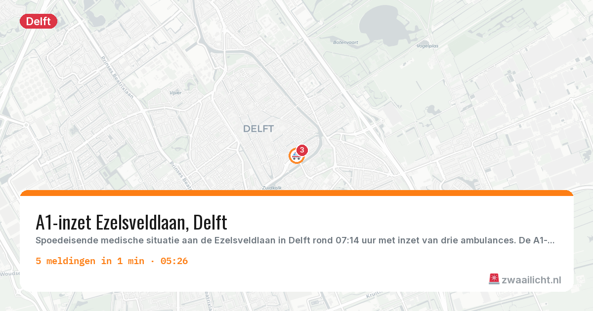 Kaart van de activiteitspiek bij Delft