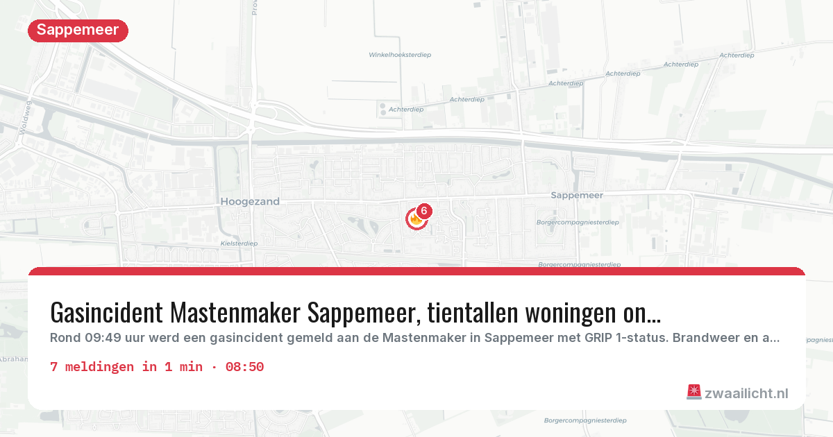 Kaart van de activiteitspiek bij Sappemeer