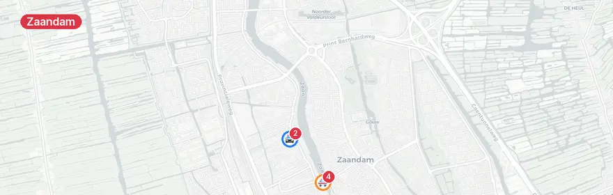 Kaart van Fietsongeluk Westzijde Zaandam, traumahelikopter opgeroepen