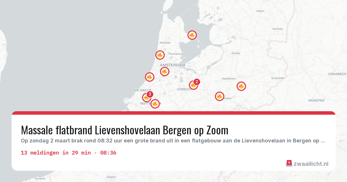 Kaart van de activiteitspiek bij Brandweer