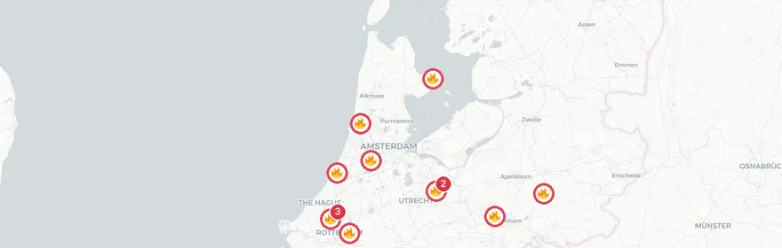 Kaart van Massale flatbrand Lievenshovelaan Bergen op Zoom