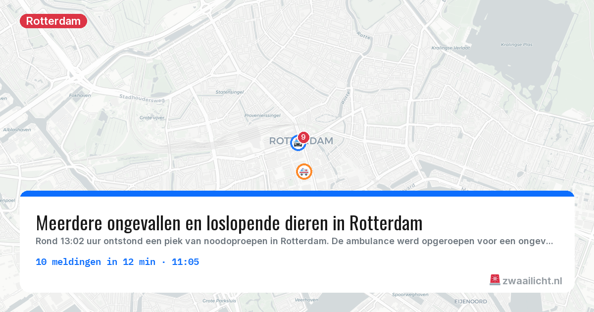 Kaart van de activiteitspiek bij Rotterdam