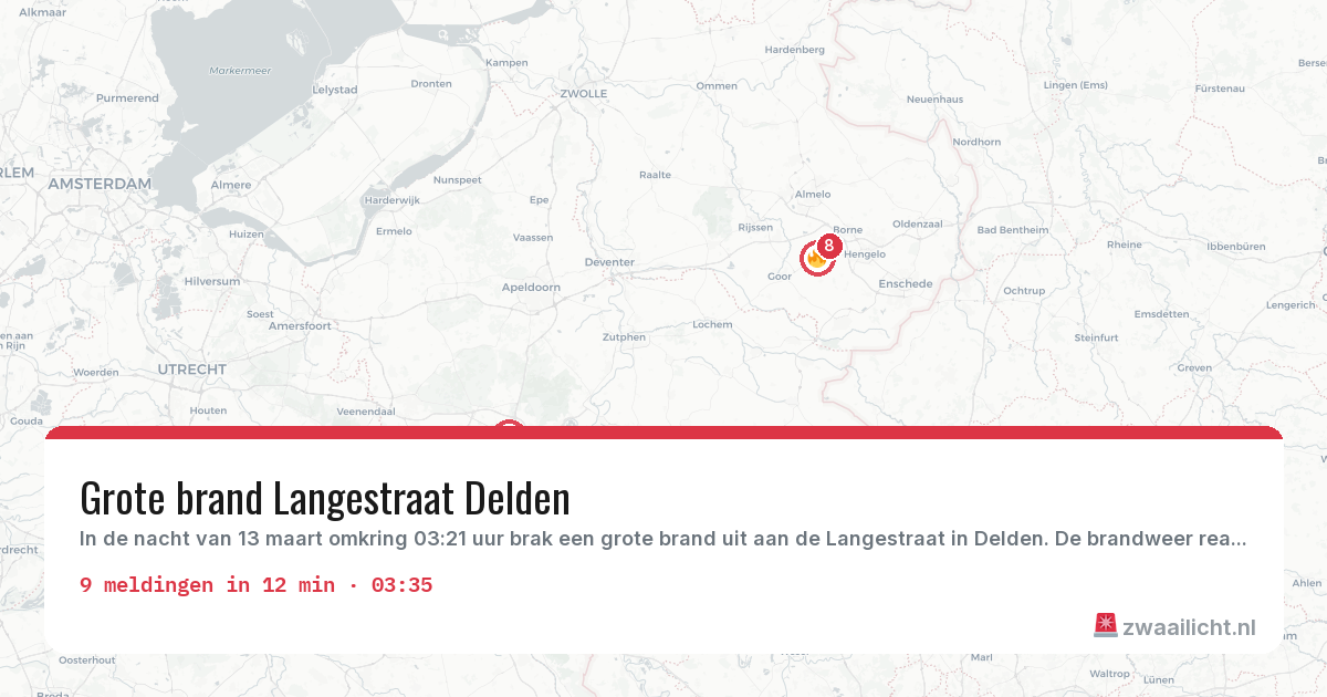 Kaart van de activiteitspiek bij Brandweer