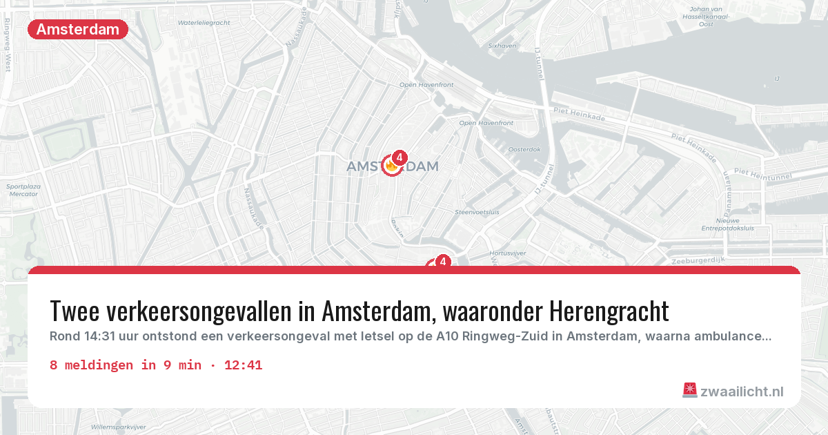 Kaart van de activiteitspiek bij Amsterdam