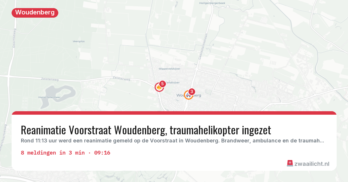 Kaart van de activiteitspiek bij Woudenberg