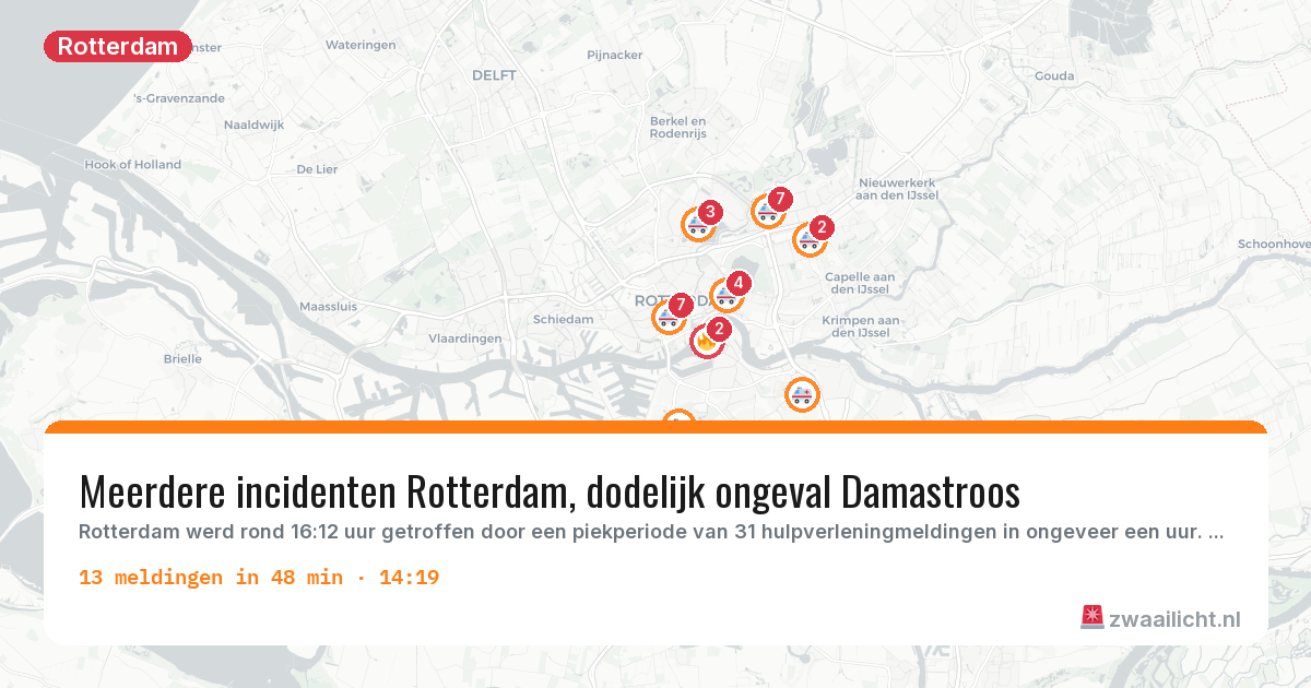 Kaart van de activiteitspiek bij Rotterdam