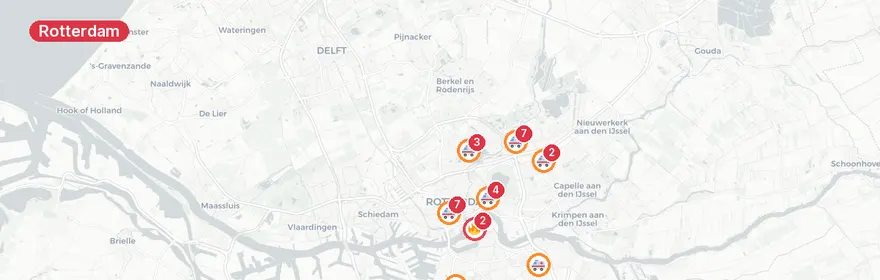 Kaart van Meerdere incidenten Rotterdam, dodelijk ongeval Damastroos