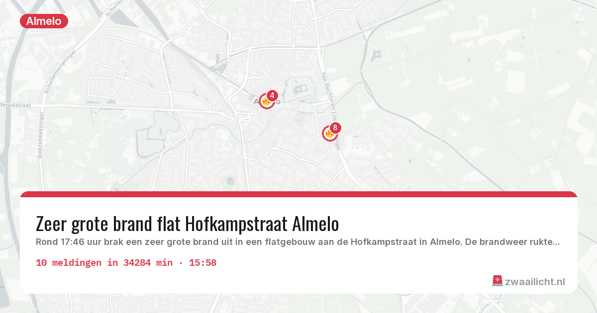 Kaart van de activiteitspiek bij Almelo