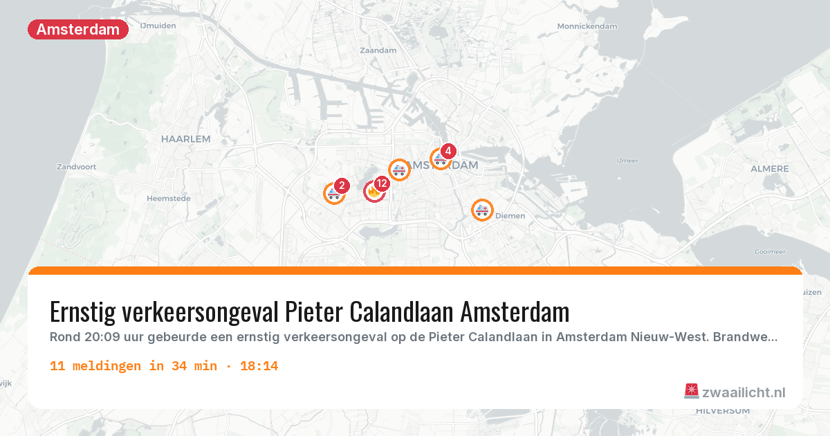 Kaart van de activiteitspiek bij Amsterdam