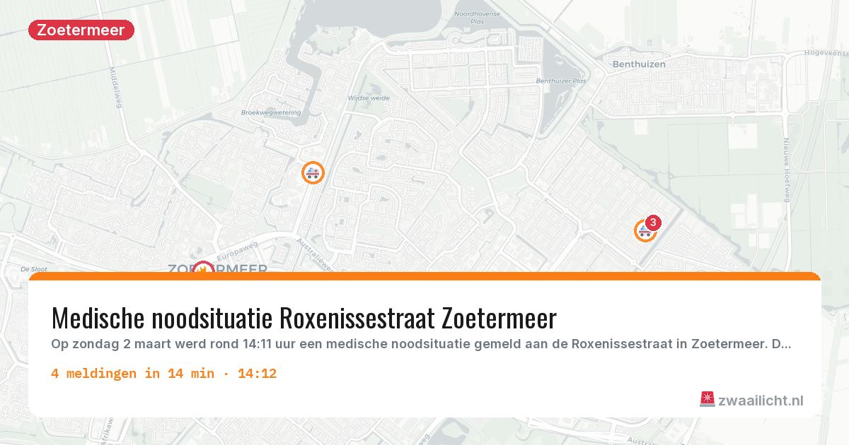 Kaart van de activiteitspiek bij Zoetermeer