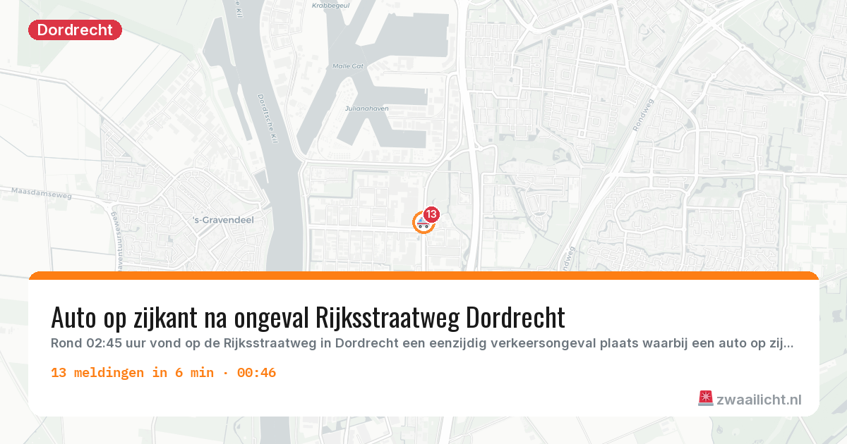 Kaart van de activiteitspiek bij Dordrecht