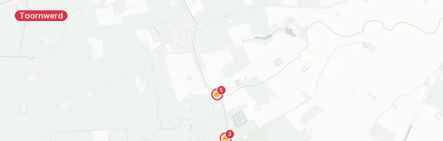 Kaart van Twee grote boerderijbranden na blikseminslag Toornwerd en...