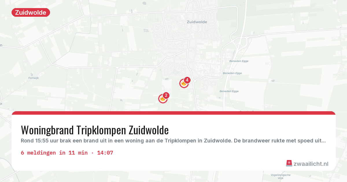 Kaart van de activiteitspiek bij Zuidwolde
