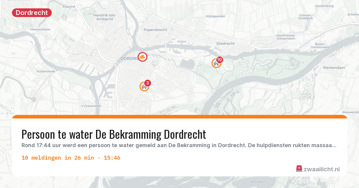 Kaart van de activiteitspiek bij Dordrecht