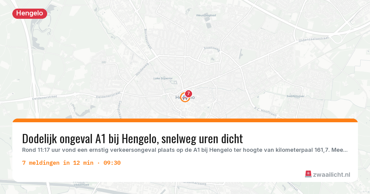 Kaart van de activiteitspiek bij Hengelo