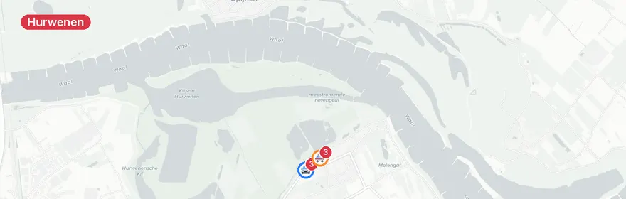 Kaart van Aanrijding met letsel Waaldijk Hurwenen, traumahelikopter