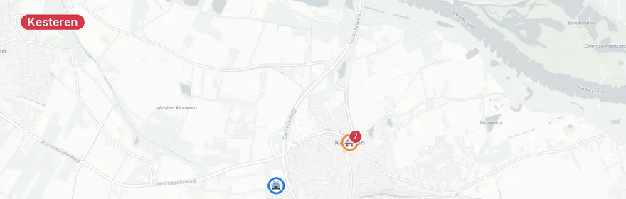Kaart van Ernstig verkeersongeluk N233 Kesteren, drie gewonden