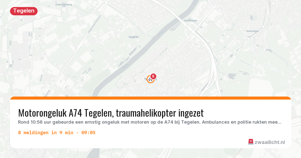 Kaart van de activiteitspiek bij Tegelen