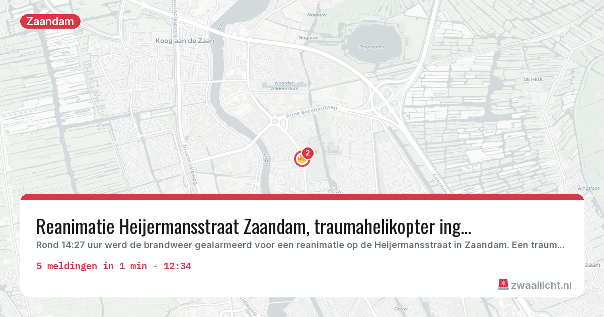 Kaart van de activiteitspiek bij Zaandam