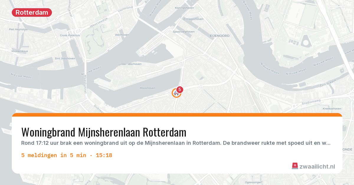 Kaart van de activiteitspiek bij Rotterdam