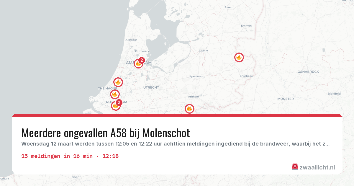 Kaart van de activiteitspiek bij Brandweer