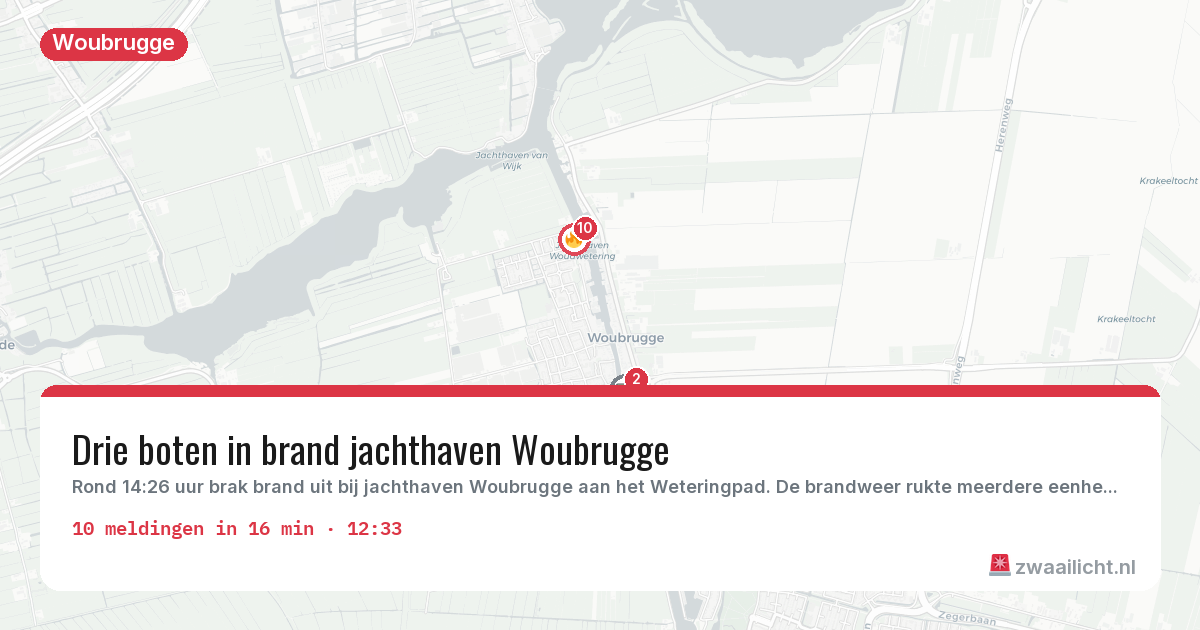 Kaart van de activiteitspiek bij Woubrugge