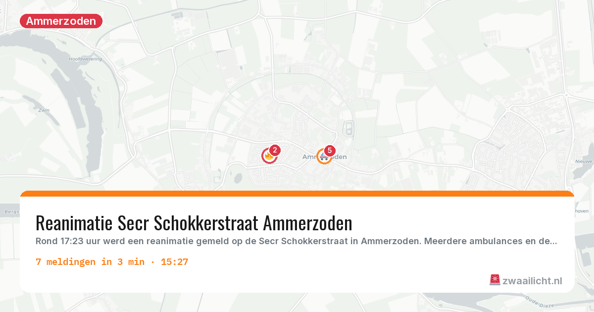 Kaart van de activiteitspiek bij Ammerzoden