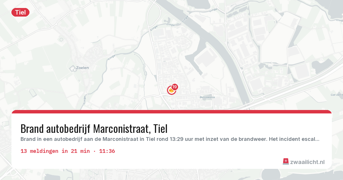 Kaart van de activiteitspiek bij Tiel