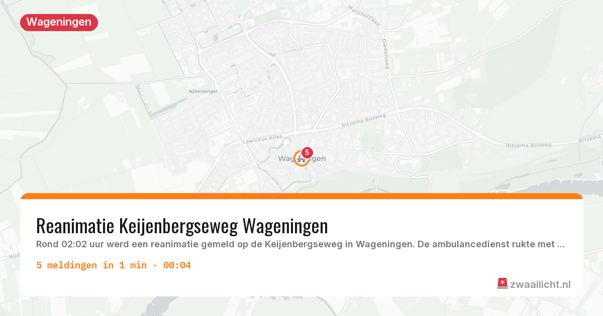 Kaart van de activiteitspiek bij Wageningen