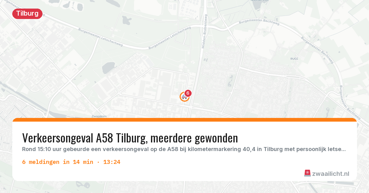 Kaart van de activiteitspiek bij Tilburg