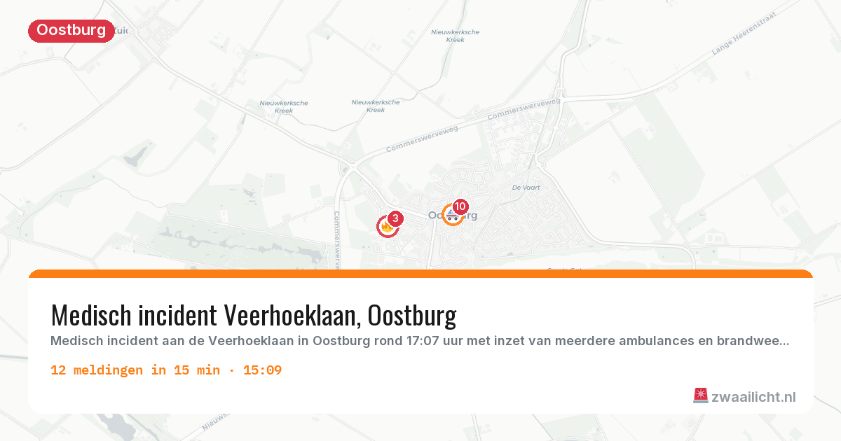 Kaart van de activiteitspiek bij Oostburg
