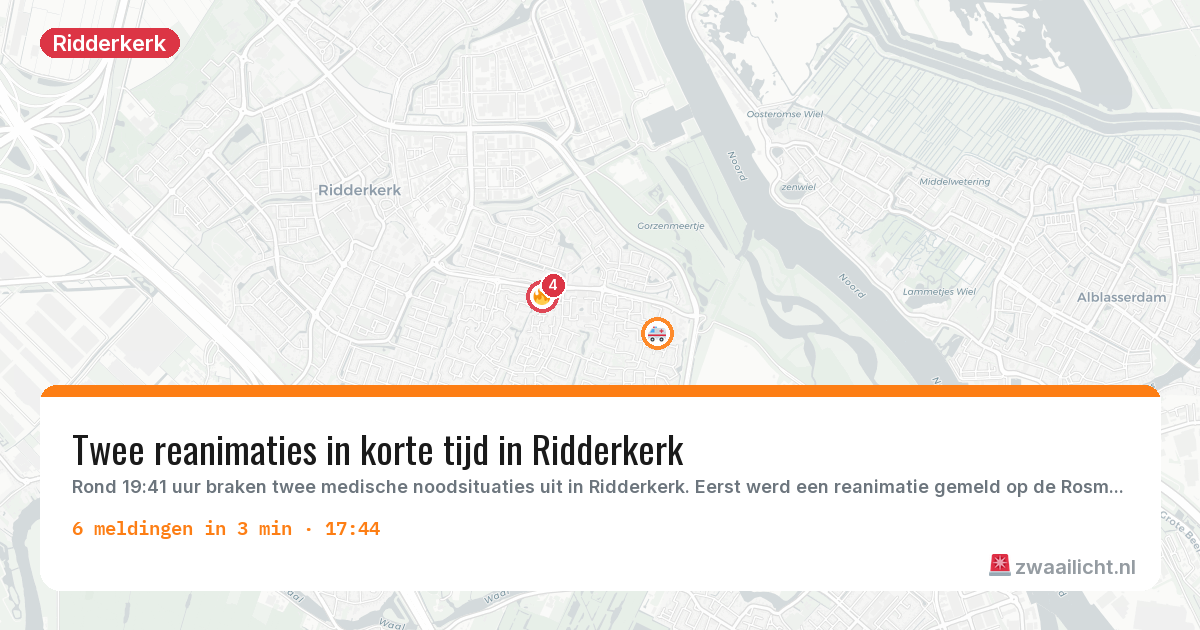 Kaart van de activiteitspiek bij Ridderkerk