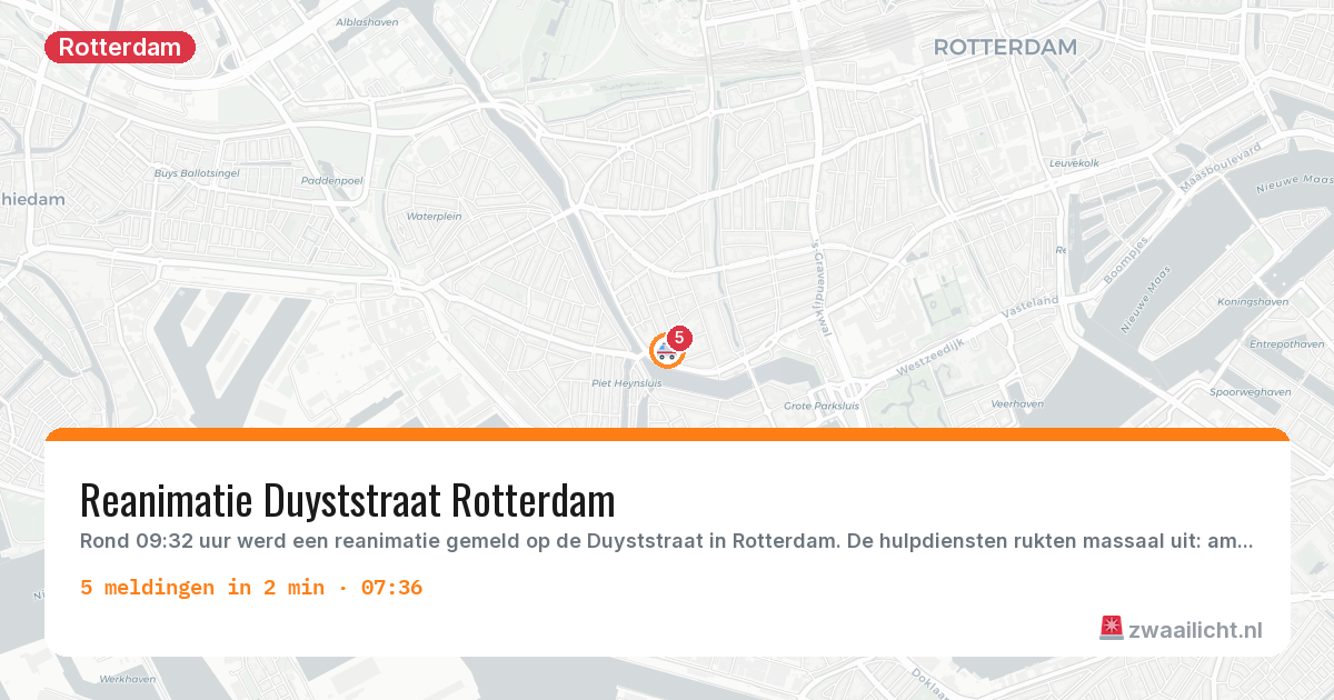 Kaart van de activiteitspiek bij Rotterdam