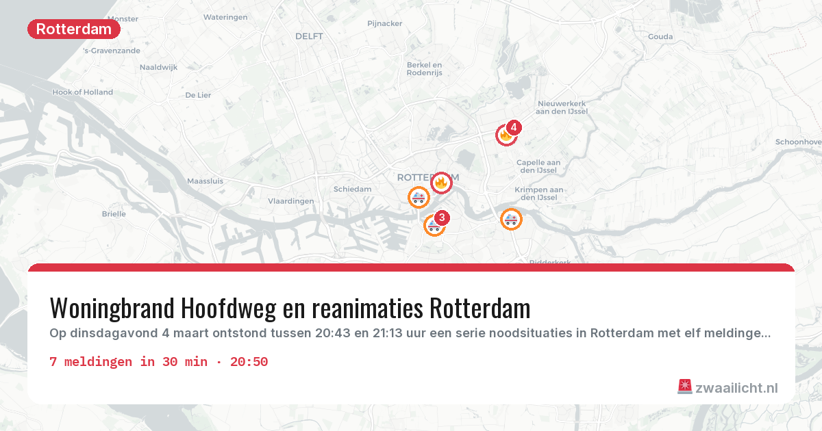 Kaart van de activiteitspiek bij Rotterdam