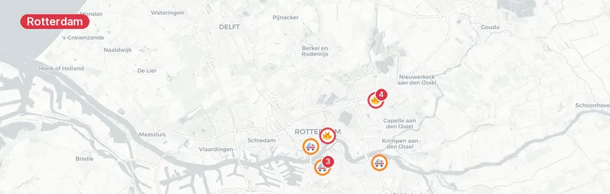 Kaart van Woningbrand Hoofdweg en reanimaties Rotterdam