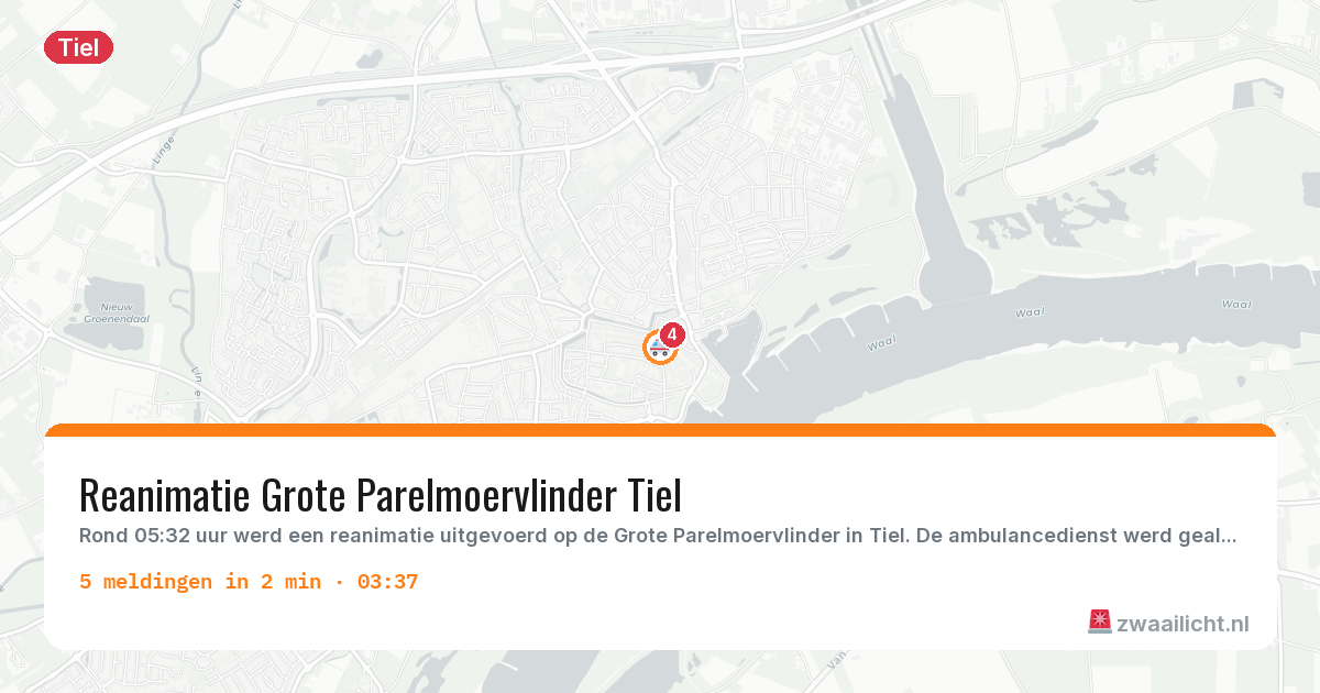 Kaart van de activiteitspiek bij Tiel