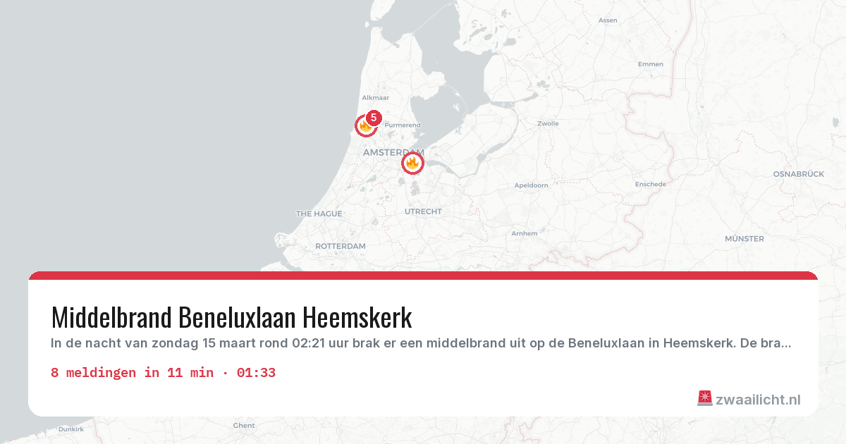 Kaart van de activiteitspiek bij Brandweer