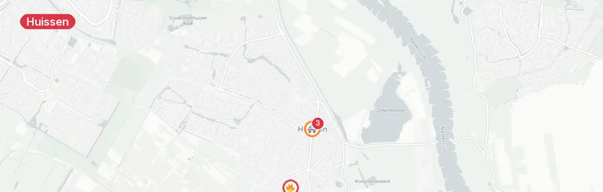 Kaart van Reanimatie Binnenveld Huissen, traumahelikopter ingezet