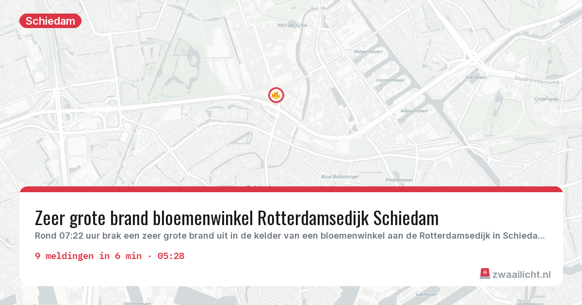 Kaart van de activiteitspiek bij Schiedam