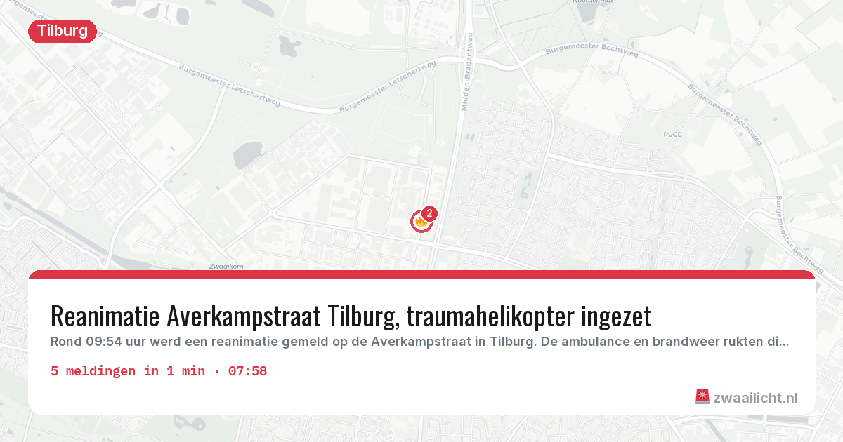 Kaart van de activiteitspiek bij Tilburg