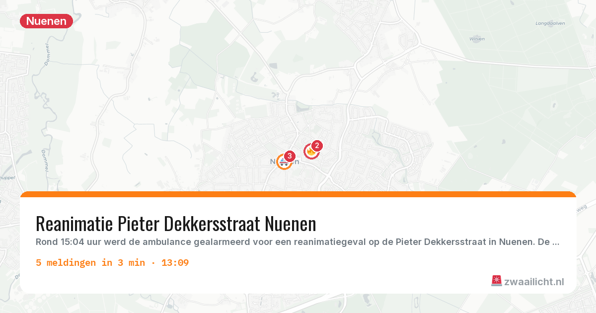 Kaart van de activiteitspiek bij Nuenen