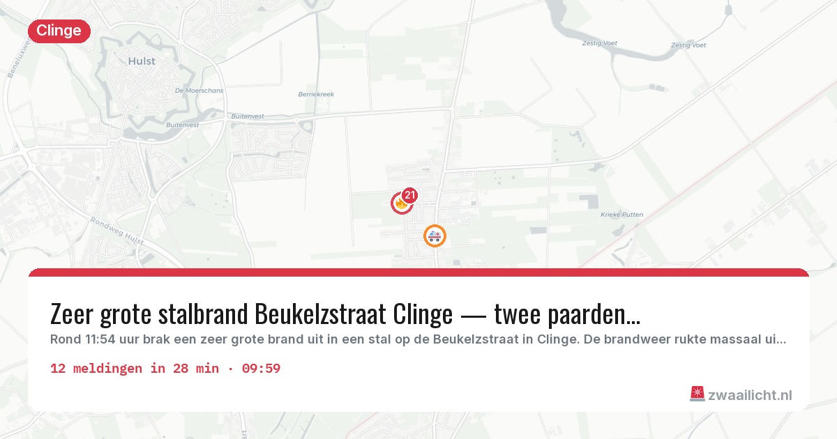 Kaart van de activiteitspiek bij Clinge