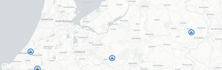 Kaart van Meerdere verkeersongevallen in Dordrecht en omgeving