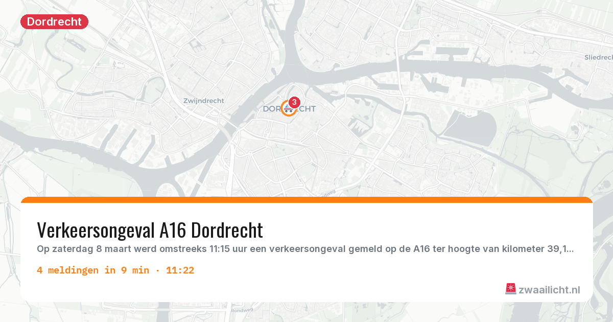 Kaart van de activiteitspiek bij Dordrecht