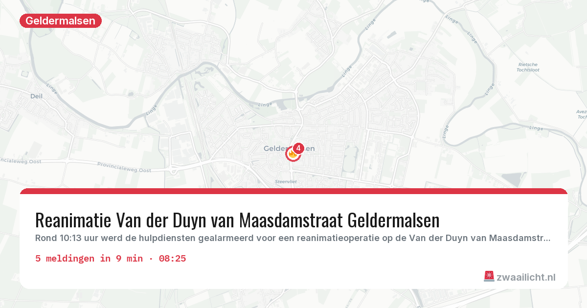 Kaart van de activiteitspiek bij Geldermalsen