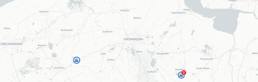 Kaart van Meerdere verkeersongevallen N33 Veendam