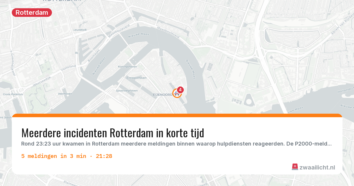Kaart van de activiteitspiek bij Rotterdam